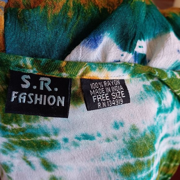 Vtg Women's Dress Hippie Sleeveless Tie-Dye Free Size By S.R. Fashion 100% Rayon - Picture 5 of 5